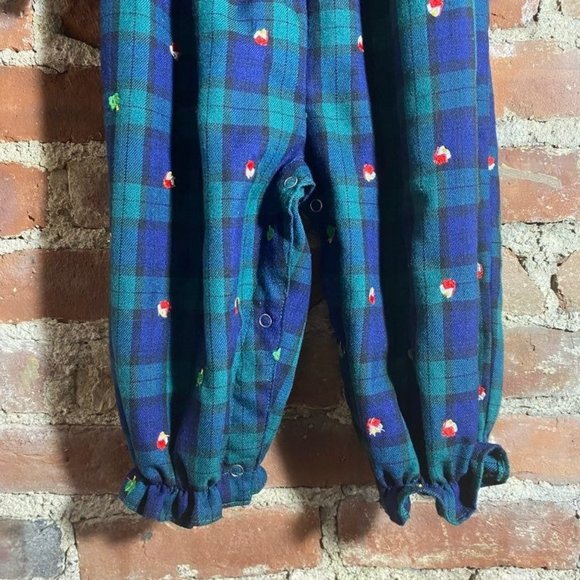 Vintage Glen Plaid Romper Bubble Lace Collar Apple Embroidery 18m - Picture 8 of 12